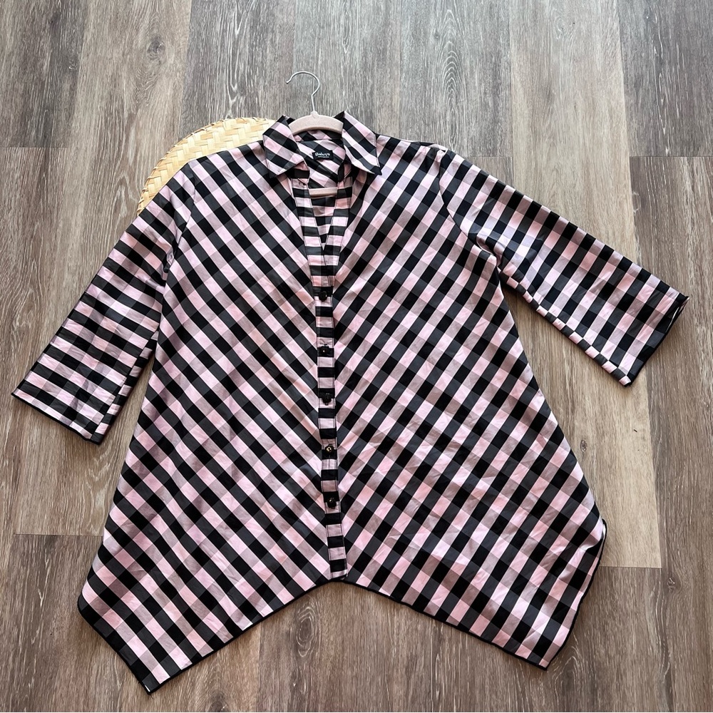 Beluva San Francisco pink & black plaid lagenlook‎ shirt art to wear made in USA